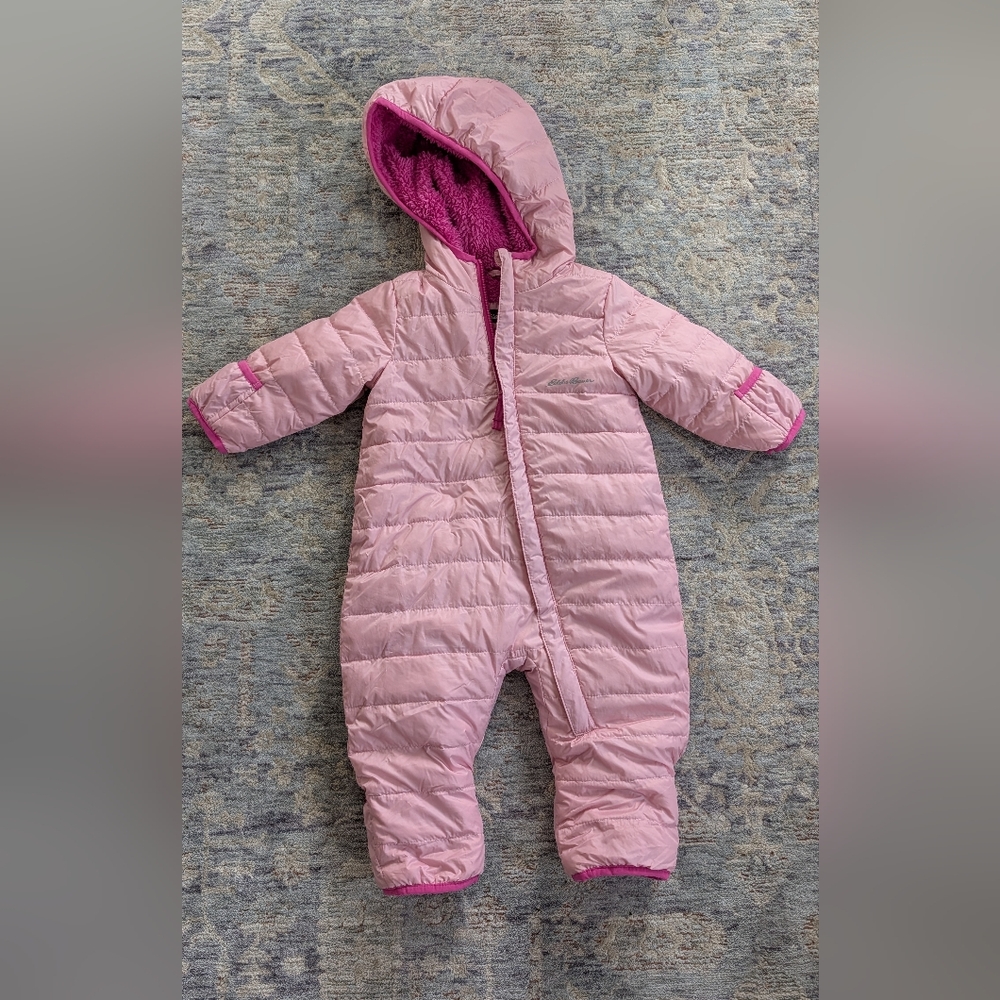 Eddie Bauer Hot Pink Quilted Baby Snowsuit with Sherpa Hood